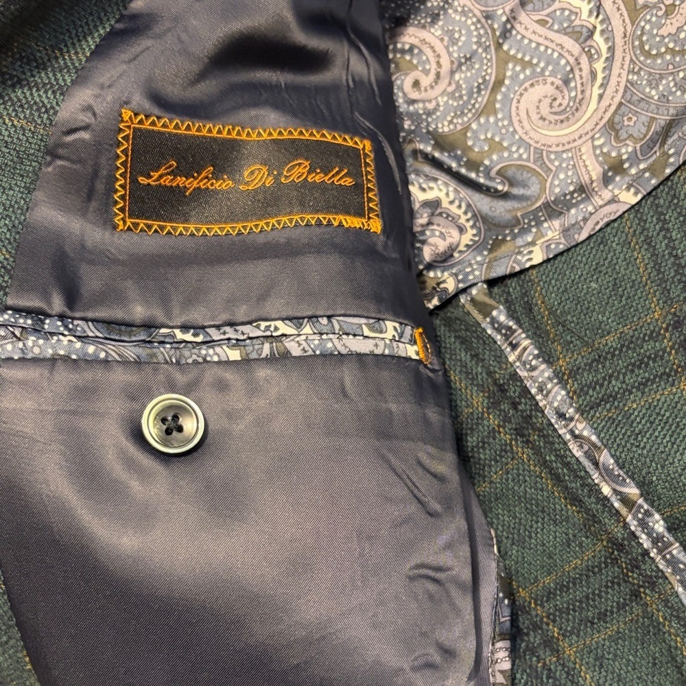 Tiglio Luxe Hunter Green w/Black Windowpane Veneto Wool | EUC | Sz 42R - Picture 4 of 9
